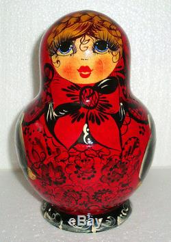 Beautiful Russian Nesting Doll 15pc7.5GORGEOUSRED&BLACKMADE IN RUSSIA
