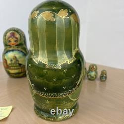 Beautiful Teal Green Fairytale Russian Matryoshka Nesting Doll Sergiev
