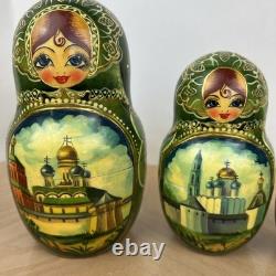 Beautiful Teal Green Fairytale Russian Matryoshka Nesting Doll Sergiev