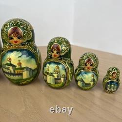 Beautiful Teal Green Fairytale Russian Matryoshka Nesting Doll Sergiev