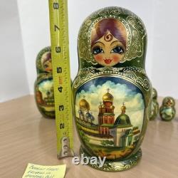 Beautiful Teal Green Fairytale Russian Matryoshka Nesting Doll Sergiev