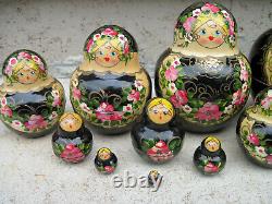 Beautiful Vintage Russian Nesting Dolls 10 Piece Wood Hand painted