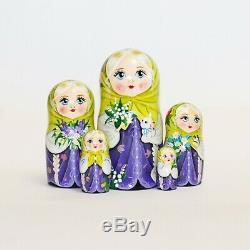 Beautiful nesting dolls Russian girls with spring flowers signed matryoshka