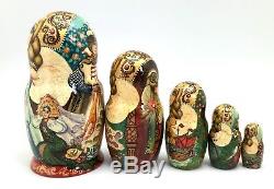Beauty and The Beast Fairy Tale Story Russian Hand Carved Painted Nesting Doll