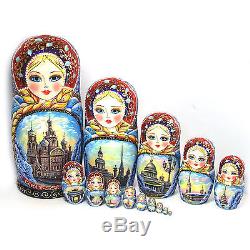 Big Nesting dolls Moscow Blue. Russian Large matryoshka Sights of Moscow m332