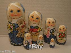 Big Russian Matryoshka Wooden Nesting Dolls 7 Pieces Unique Coloring #3