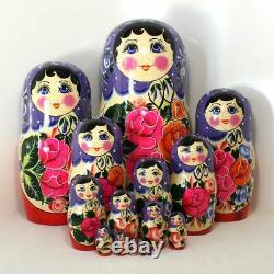 Big Russian Semenov Nesting dolls blue Matryoshka set 15 pcs. (h=12) #8-4