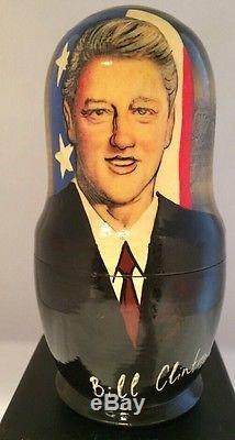 Bill Hillary Clinton, Monica Lewinsky Etc Wood Nesting Doll Hand-Painted Russian