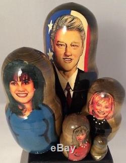Bill Hillary Clinton, Monica Lewinsky Etc Wood Nesting Doll Hand-Painted Russian