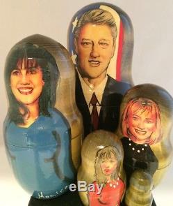 Bill Hillary Clinton, Monica Lewinsky Etc Wood Nesting Doll Hand-Painted Russian