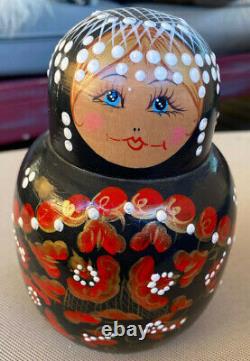 Black Red White Dots Blue Eyes Wooden Russian Doll Wood Nesting Dolls 8 Women