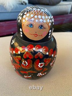 Black Red White Dots Blue Eyes Wooden Russian Doll Wood Nesting Dolls 8 Women