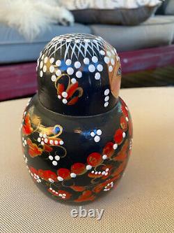 Black Red White Dots Blue Eyes Wooden Russian Doll Wood Nesting Dolls 8 Women