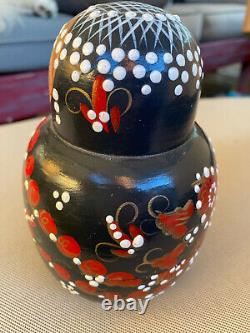 Black Red White Dots Blue Eyes Wooden Russian Doll Wood Nesting Dolls 8 Women