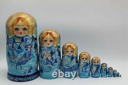 Blue einter nesting dolls, matryoshka Russian doll 10tall 10 in 1 Hand painted