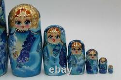 Blue einter nesting dolls, matryoshka Russian doll 10tall 10 in 1 Hand painted