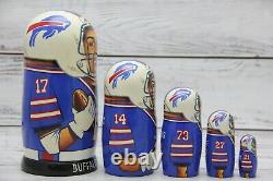 Buffalo Bills Football NFL Sport Doll 7.08 Hand Painted Russian Nesting 5pcs