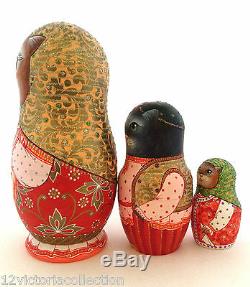 CAT FAMILY Original Art Work Russian Hand Carved Hand Painted Nesting DOLL Set
