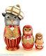 Cat Family Unique Art Work Russian Hand Carved Hand Painted Nesting Doll Set