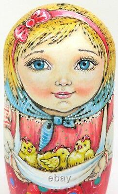 CHMELEVA Matryoshka Russian Nesting Dolls 5 PYROGRAPHY EASTER GIFT Girls Chicken