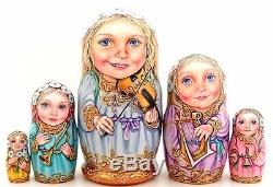 CHMELEVA exclusive MATRYOSHKA Nesting Russian Dolls 5 Music Girls & Angel Wings