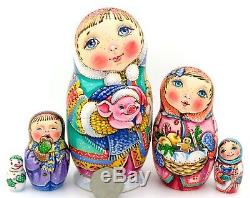 CHRISTMAS MATRYOSHKA CHMELEVA Year of the PIG Children Russian nesting dolls 5