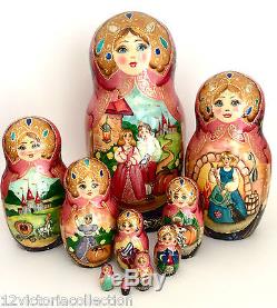 CINDERELLA 10 piece set Russian HandCarved HandPainted Nesting Doll FAIRY TALES