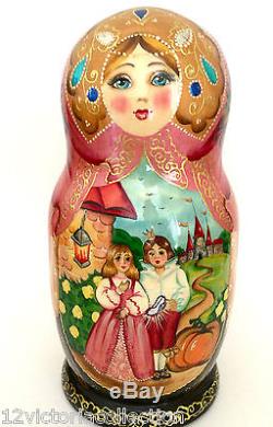 CINDERELLA 10 piece set Russian HandCarved HandPainted Nesting Doll FAIRY TALES