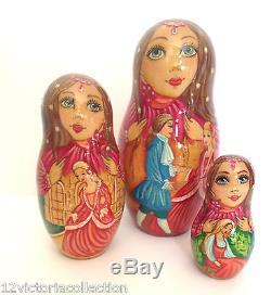 CINDERELLA Russian Hand Carved Hand Painted Nesting Doll FAIRY TALES COLLECTION