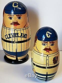 CLEVELAND INDIANS Vintage Russian Nesting Doll Set THROWBACK UNIFORMS Wood MINT