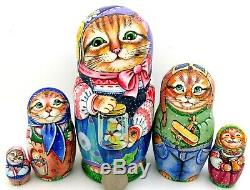 Cats Kitten MATRYOSHKA ORIGINAL Russian nesting dolls 5 BABUSHKA signed CHMELEVA