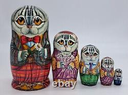 Cats family Nesting dolls matryoshka 7 tall Russian doll Handmade 5 in 1