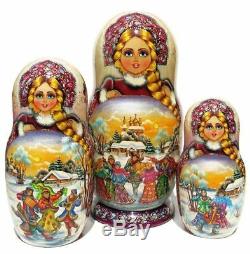 Celebration 10 Pc Russian Exclusive Hand Crafted Painted Stacking Nesting Doll