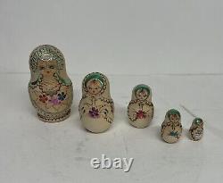 Ceprueb Nocag Vintage Signed Russian Nesting Female Doll 1990s Set of 5