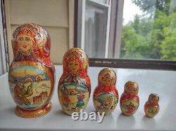 Ceprueb Nocag Wooden Russian Nesting Dolls 5 Matryoshka Signed