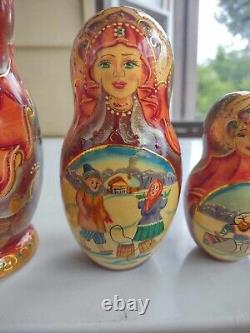 Ceprueb Nocag Wooden Russian Nesting Dolls 5 Matryoshka Signed