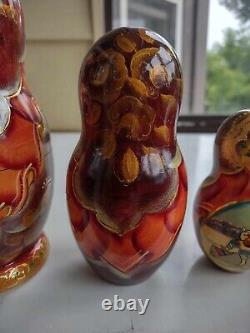 Ceprueb Nocag Wooden Russian Nesting Dolls 5 Matryoshka Signed