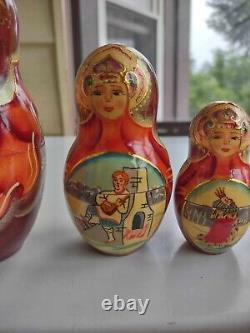 Ceprueb Nocag Wooden Russian Nesting Dolls 5 Matryoshka Signed