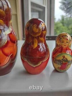 Ceprueb Nocag Wooden Russian Nesting Dolls 5 Matryoshka Signed