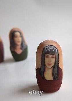 Cher Themed Russian Matryoshka Nesting Dolls OOAK 5 Piece Rare Wooden Art