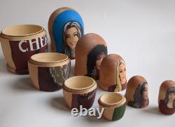 Cher Themed Russian Matryoshka Nesting Dolls OOAK 5 Piece Rare Wooden Art