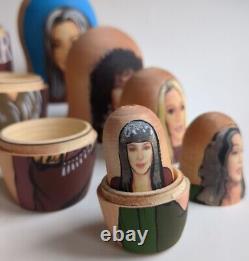 Cher Themed Russian Matryoshka Nesting Dolls OOAK 5 Piece Rare Wooden Art