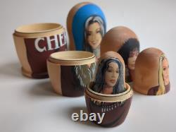 Cher Themed Russian Matryoshka Nesting Dolls OOAK 5 Piece Rare Wooden Art