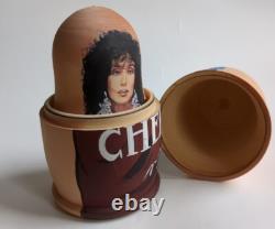 Cher Themed Russian Matryoshka Nesting Dolls OOAK 5 Piece Rare Wooden Art