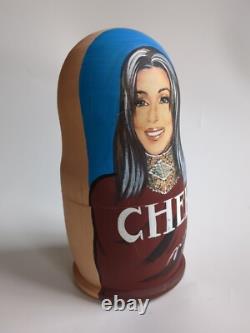 Cher Themed Russian Matryoshka Nesting Dolls OOAK 5 Piece Rare Wooden Art