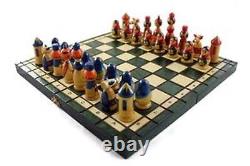 Chess Board Game Set Figures Russian Nesting Dolls Matryoshka Natural Woo