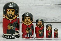 Chicago Blackhawks Hockey Sport Doll 7.08 Hand Painted Russian Nesting Doll