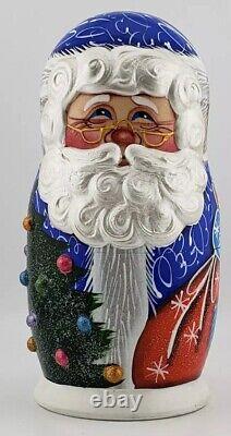 Christmas Blue Santa Nesting Doll