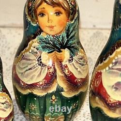 Christmas Evergreen Princess Russian 5 Pce Matryoshka Nesting Doll 6