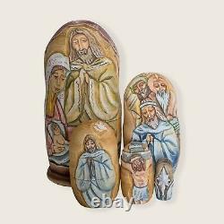 Christmas Nativity Nesting Dolls By Sergei Koblov 7 Hand Carved Life of Christ
